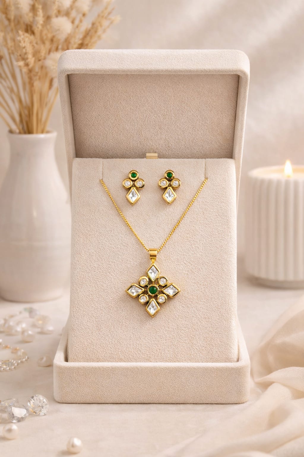 Emerald Charm Pendant Set