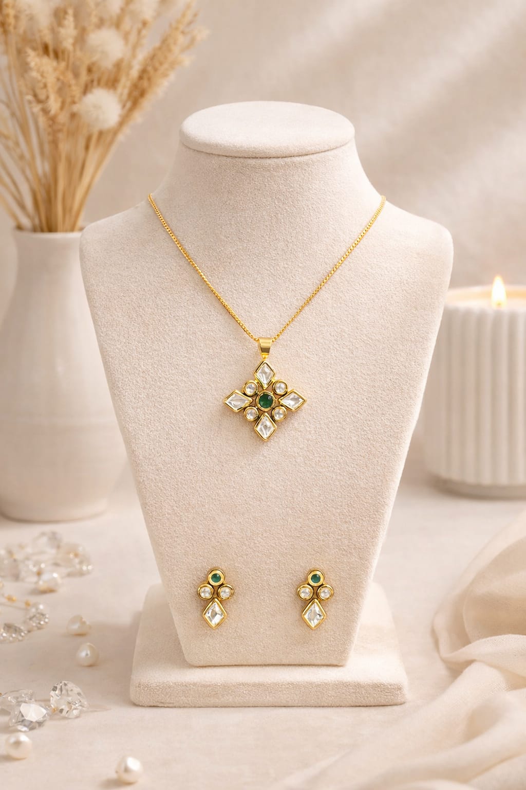 Emerald Charm Pendant Set