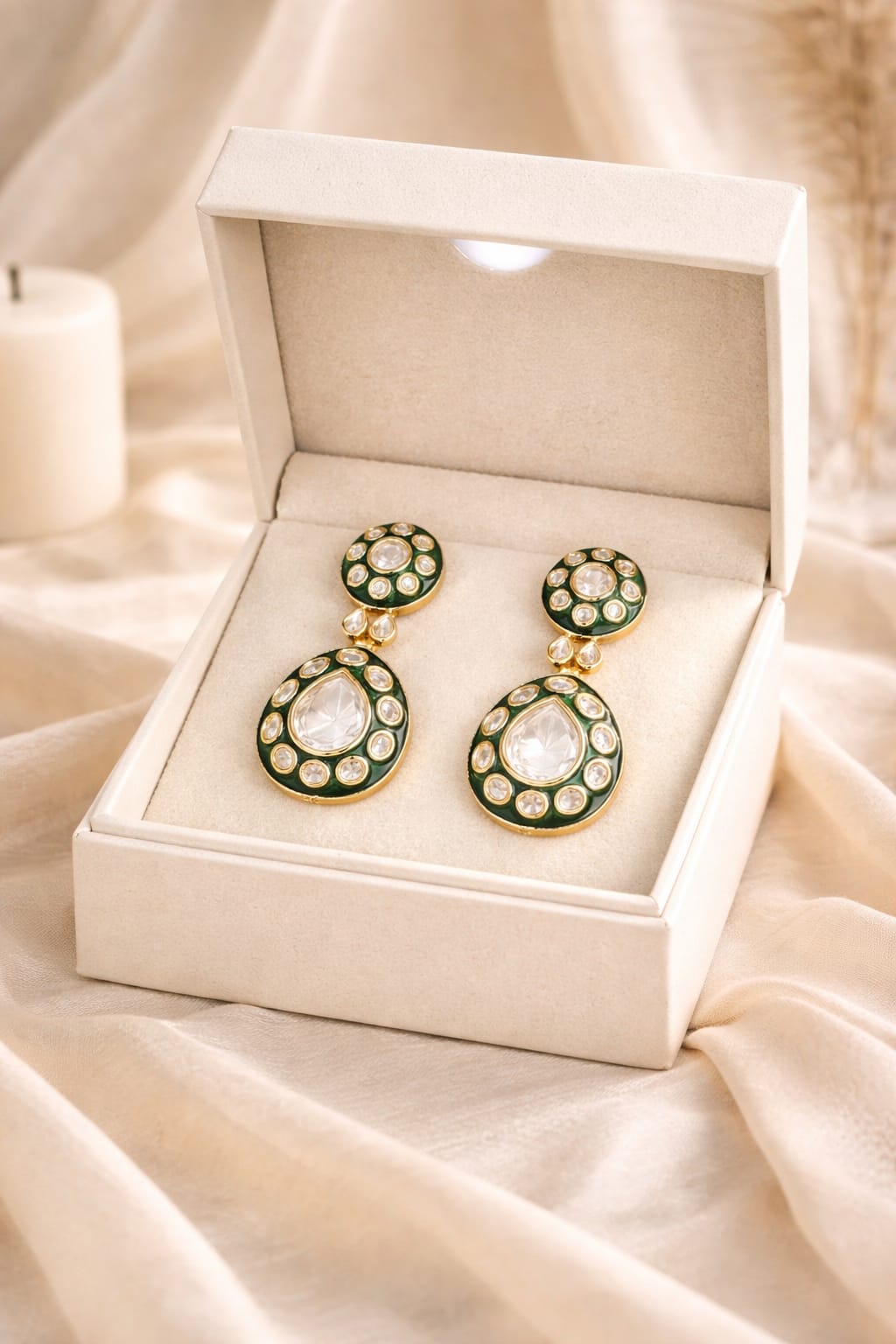 Emerald Halo Drop Earrings