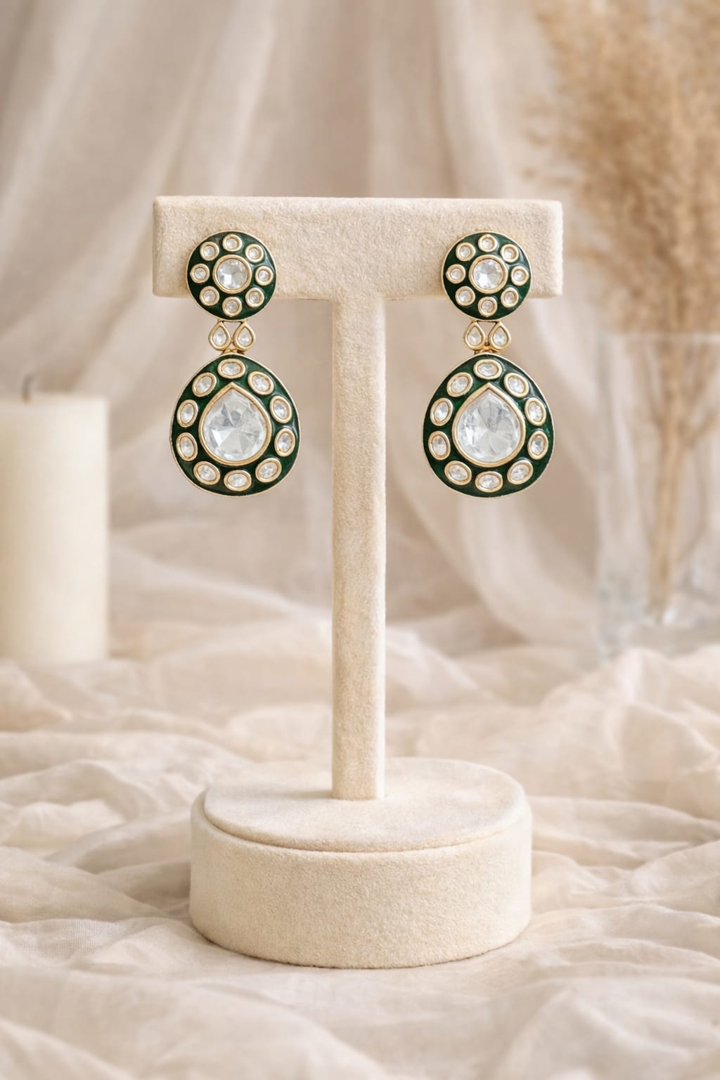 Emerald Halo Drop Earrings