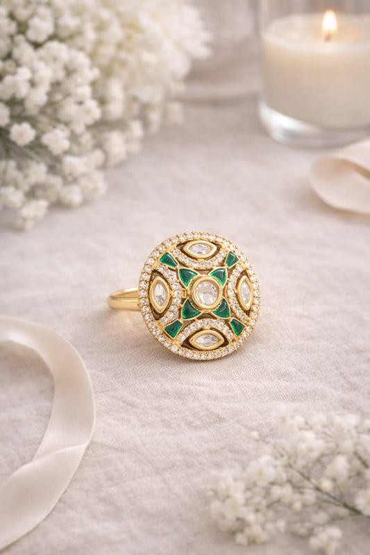 Regal Emerald Kundan Ring
