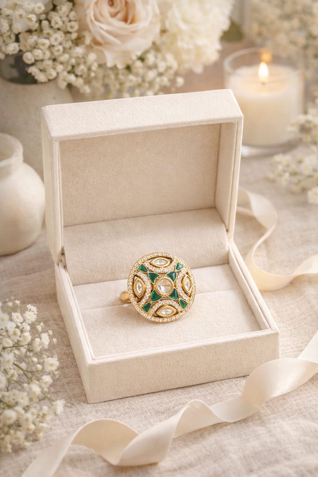 Regal Emerald Kundan Ring
