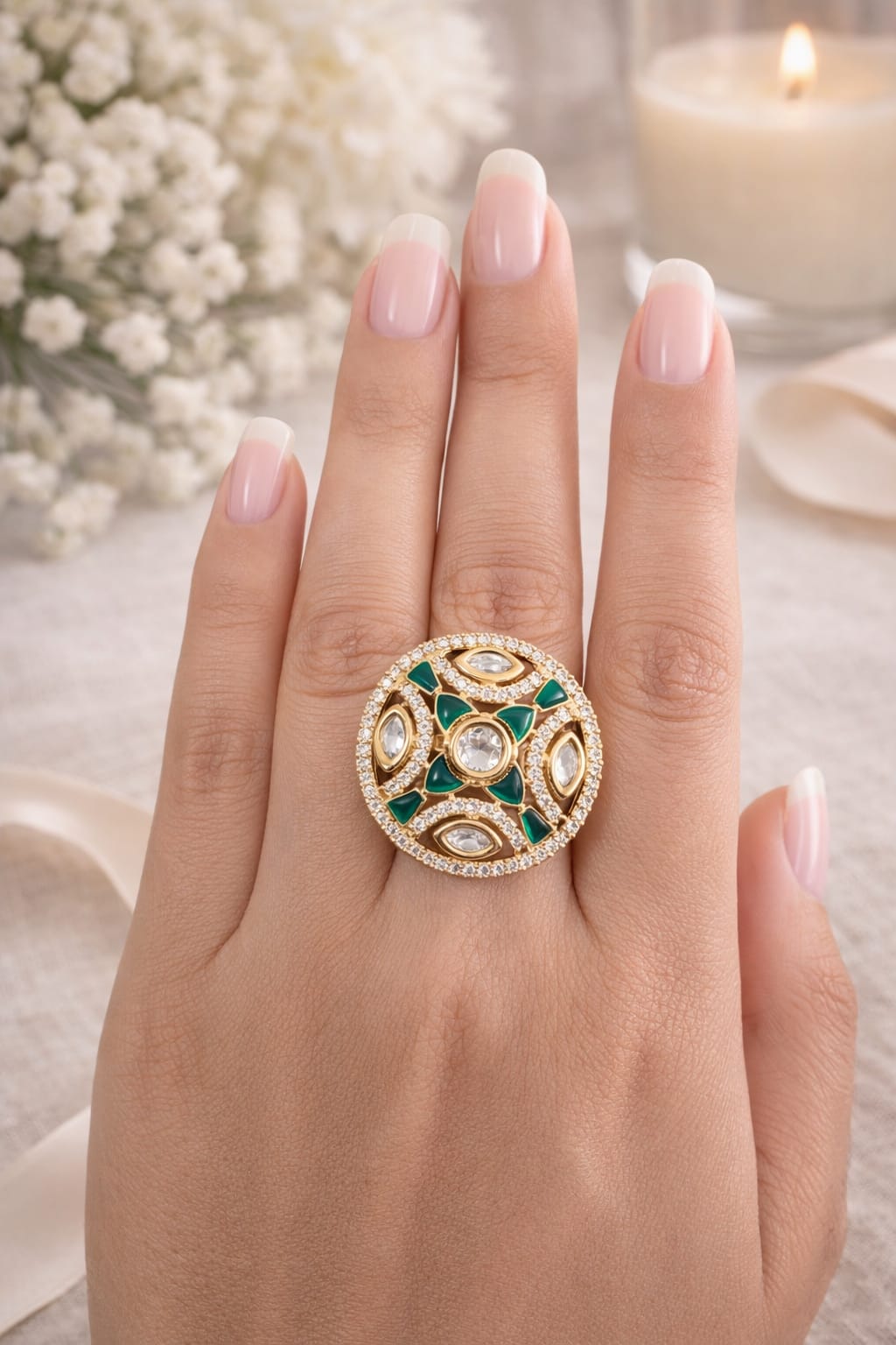 Regal Emerald Kundan Ring