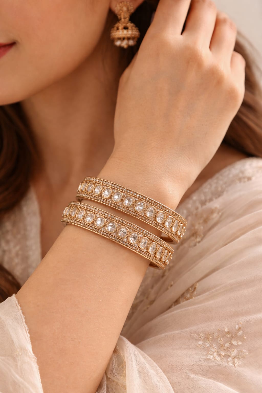 Elegant Gold-Tone Kundan Bangles