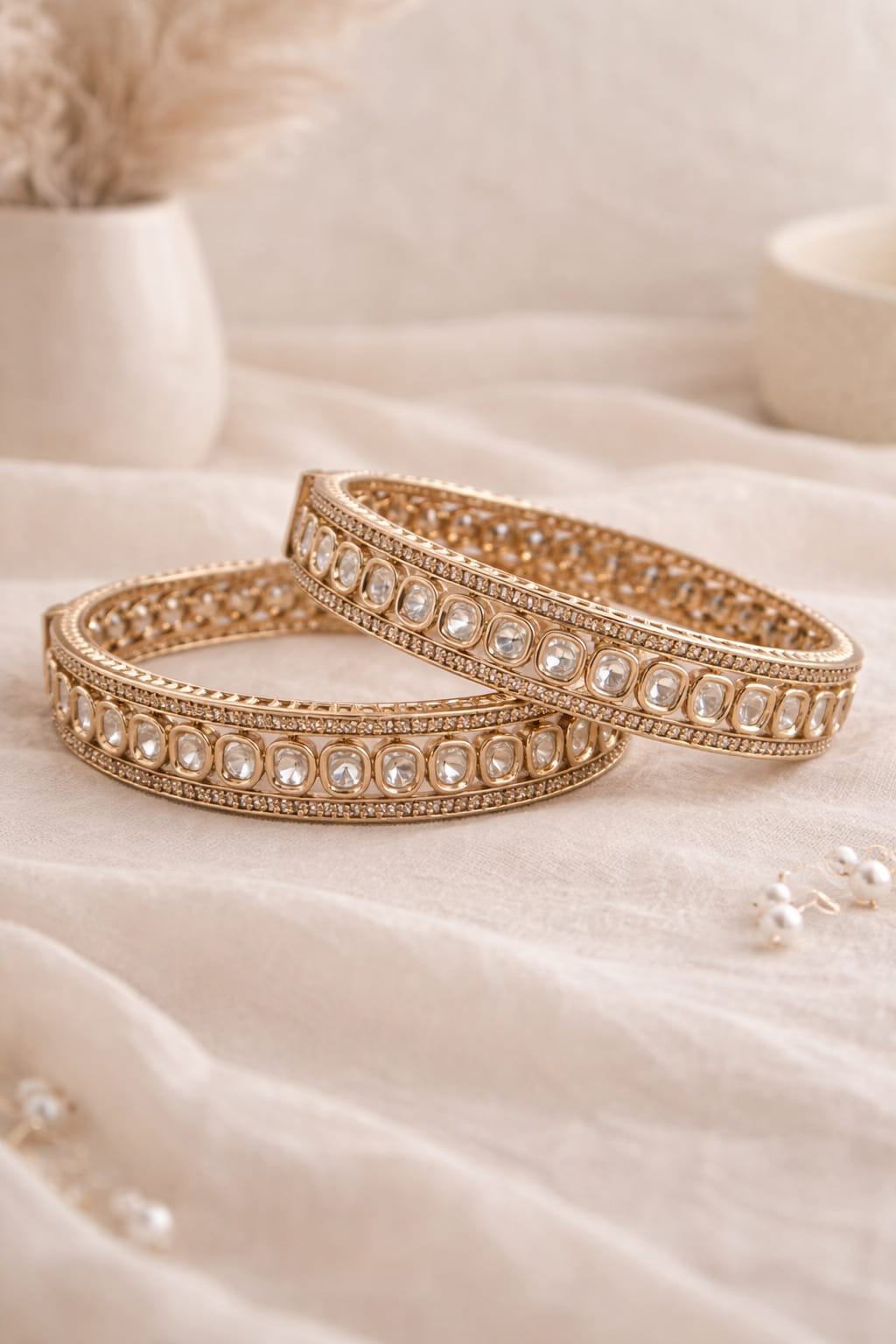 Elegant Gold-Tone Kundan Bangles
