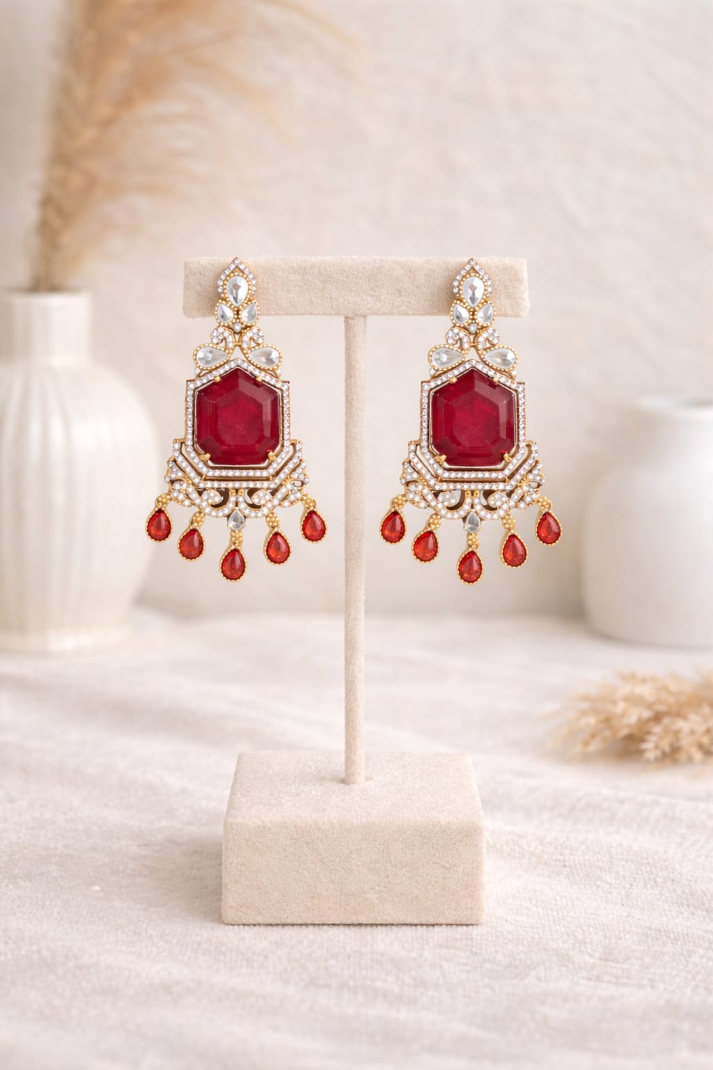 Crimson Regal Drop Earrings